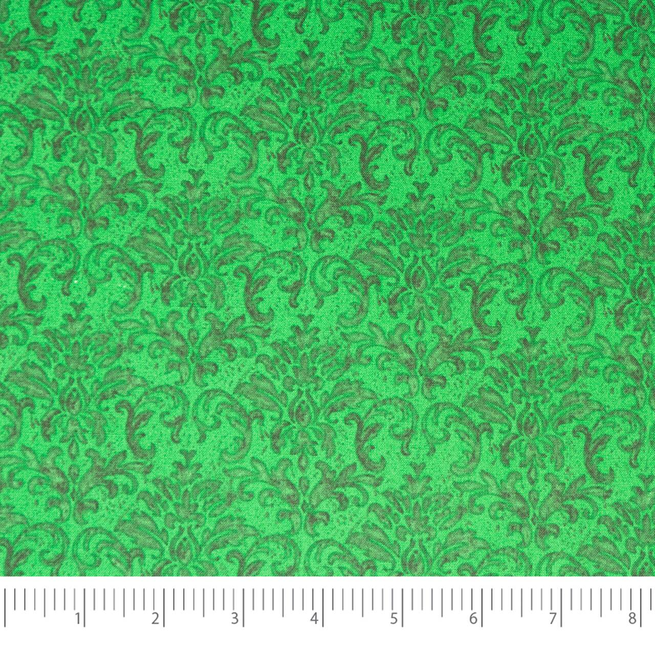SINGER Christmas Holiday Green Damask Cotton Fabric